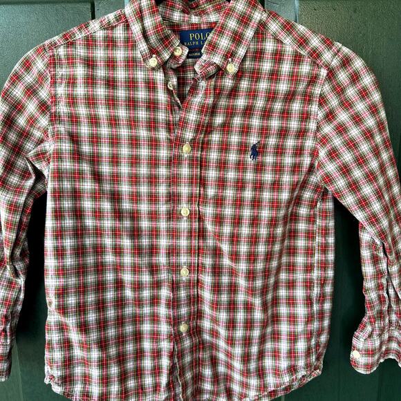 Polo Ralph Lauren Boys Sz 5 Long Sleeve Tartan Plaid Button Front Christmas - Picture 2 of 7